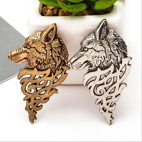 Vintage Gold Silver Brooches for Women Men Lapel Pin Wolf Collar