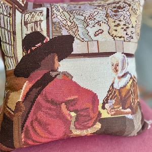 Vintage Vermeer Painting Needlepoint Pillow - Katha Diddel Wool Art