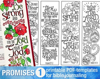 GOD'S PROMISES - Bible journaling printable templates, illustrated christian faith bookmarks, black and white bible verse prayer journal art