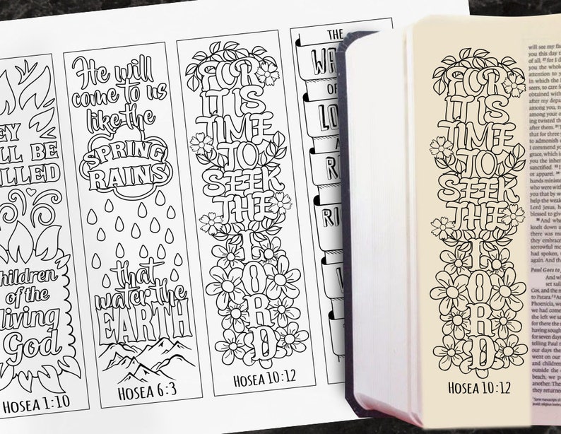 HOSEA 4 Bible journaling printable templates, illustrated christian faith bookmarks, black and white bible verse prayer journal image 4