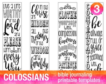 4 Bible journaling printable templates illustrated christian faith bookmarks bible verse prayer journal art COLOSSIANS