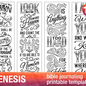 GENESIS - 4 Bible journaling printable templates, illustrated christian faith bookmarks, black and white bible verse prayer journal stickers
