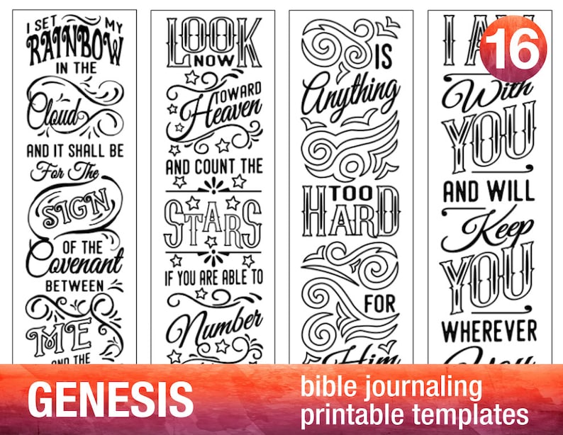 GENESIS 4 Bible journaling printable templates, illustrated christian faith bookmarks, black and white bible verse prayer journal stickers image 1