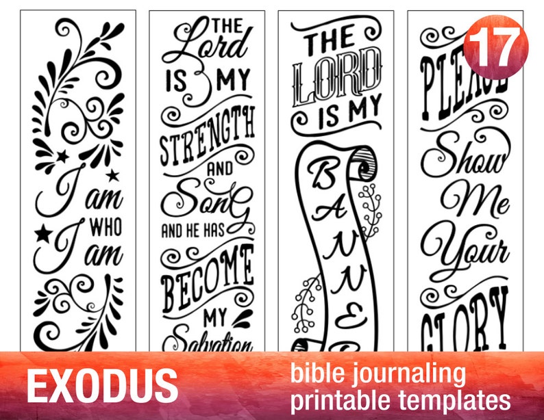 EXODUS 4 Bible journaling printable templates, illustrated christian faith bookmarks, black and white bible verse prayer journal stickers image 1