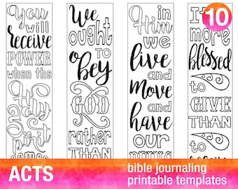 ACTS - 4 Bible journaling printable templates, illustrated christian faith bookmarks, black and white bible verse prayer journal stickers