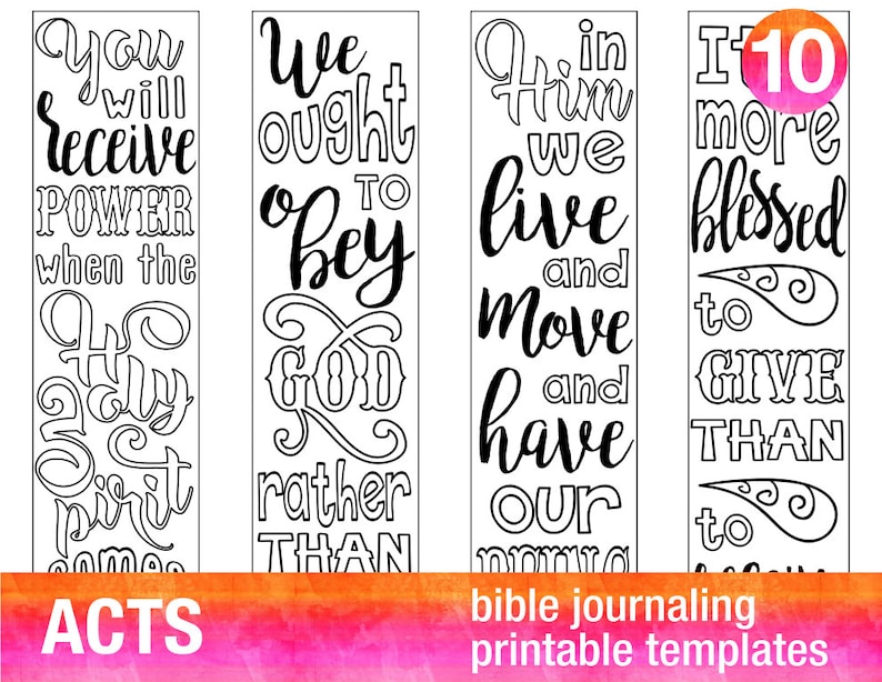 ACTS 4 Bible journaling printable templates, illustrated christian faith bookmarks, black and white bible verse prayer journal stickers image 1