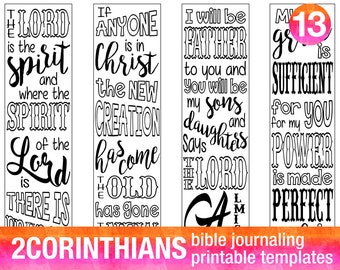 2 CORINTHIANS - 4 Bible journaling printable templates, illustrated christian faith bookmarks, black and white bible verse prayer journal