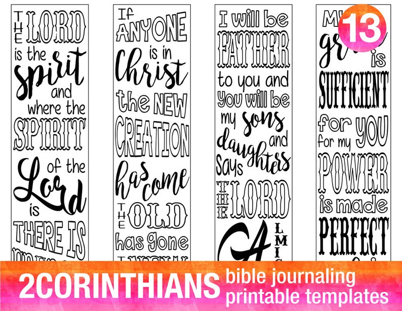 2 CORINTHIANS 4 Bible journaling printable templates, illustrated christian faith bookmarks, black and white bible verse prayer journal image 1