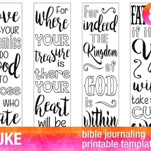 LUKE 4 Bible journaling printable templates, illustrated christian faith bookmarks, black and white bible verse prayer journal stickers image 1