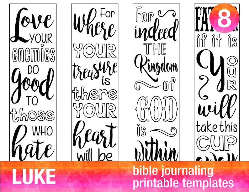 LUKE 4 Bible journaling printable templates, illustrated christian faith bookmarks, black and white bible verse prayer journal stickers image 1
