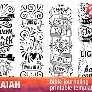 ISAIAH - 4 Bible journaling printable templates, illustrated christian faith bookmarks, black and white bible verse prayer journal
