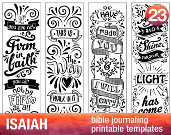 ISAIAH - 4 Bible journaling printable templates, illustrated christian faith bookmarks, black and white bible verse prayer journal
