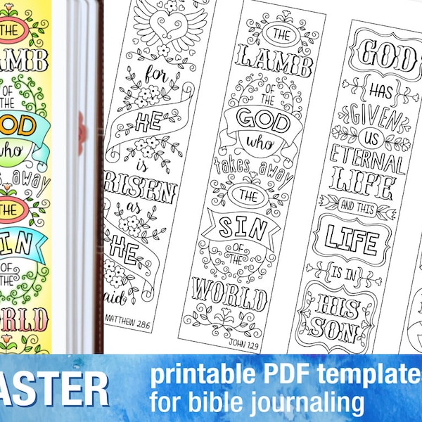 EASTER - 4 Bible journaling printable templates, illustrated christian faith bookmarks, black and white bible verse prayer journal download