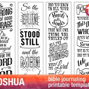 JOSHUA 4 Bible journaling printable templates, illustrated christian faith bookmarks, black and white bible verse prayer journal stickers image 1