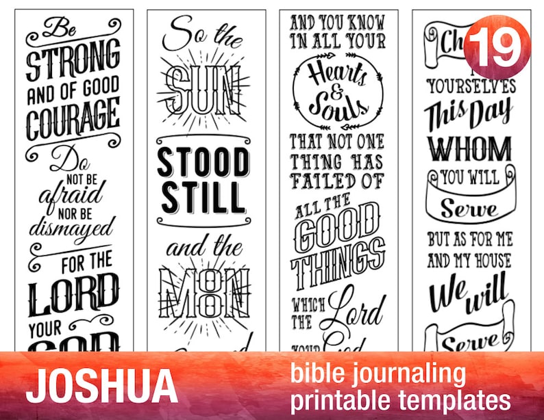 JOSHUA 4 Bible journaling printable templates, illustrated christian faith bookmarks, black and white bible verse prayer journal stickers image 1