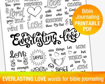 EVERLASTING LOVE -  printable TEMPLATES for bible journaling verse art, illustrated faith bible clipart stamps, scripture art stencils.