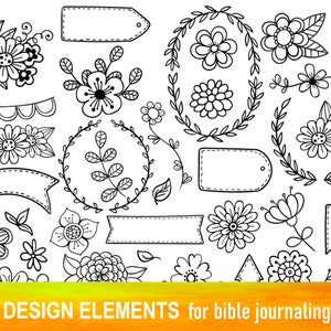 35 PRINTABLE TEMPLATES for bible journaling verse art, illustrated faith bible clipart stamps, scripture art printable stencils.