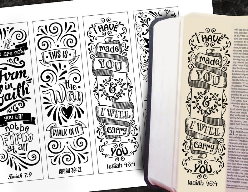 ISAIAH 4 Bible journaling printable templates, illustrated christian faith bookmarks, black and white bible verse prayer journal image 4