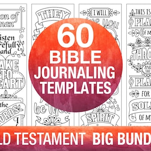 60 bible journaling printable templates, OLD TESTAMENT, illustrated faith journaling, bible verse study bookmarks stickers, prayer journal