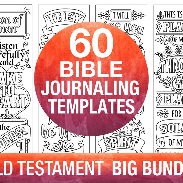 60 bible journaling printable templates, OLD TESTAMENT, illustrated faith journaling, bible verse study bookmarks stickers, prayer journal
