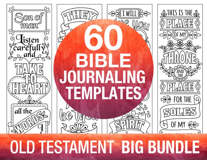 60 bible journaling printable templates, OLD TESTAMENT, illustrated faith journaling, bible verse study bookmarks stickers, prayer journal image 1