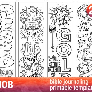 JOB 4 Bible journaling printable templates, illustrated christian faith bookmarks, black and white bible verse prayer journal imagem 1