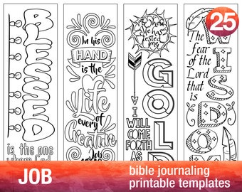 JOB - 4 Bible journaling printable templates, illustrated christian faith bookmarks, black and white bible verse prayer journal