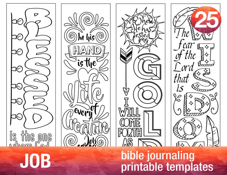 JOB 4 Bible journaling printable templates, illustrated christian faith bookmarks, black and white bible verse prayer journal imagem 1