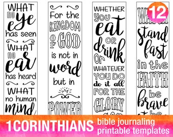 1 CORINTHIANS - 4 Bible journaling printable templates, illustrated christian faith bookmarks, black and white bible verse prayer journal