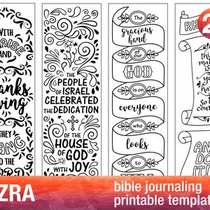 EZRA 4 Bible journaling printable templates, illustrated christian faith bookmarks, black and white bible verse prayer journal image 1