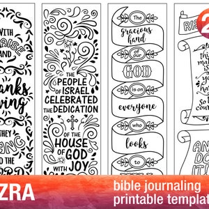 EZRA - 4 Bible journaling printable templates, illustrated christian faith bookmarks, black and white bible verse prayer journal