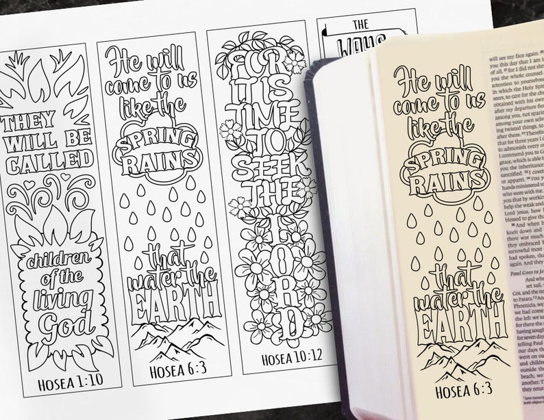 HOSEA 4 Bible journaling printable templates, illustrated christian faith bookmarks, black and white bible verse prayer journal image 3