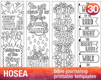 HOSEA - 4 Bible journaling printable templates, illustrated christian faith bookmarks, black and white bible verse prayer journal