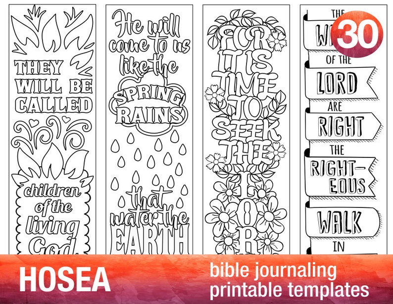 HOSEA 4 Bible journaling printable templates, illustrated christian faith bookmarks, black and white bible verse prayer journal image 1