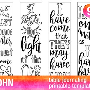 JOHN 4 Bible journaling printable templates, illustrated christian faith bookmarks, black and white bible verse prayer journal stickers image 1