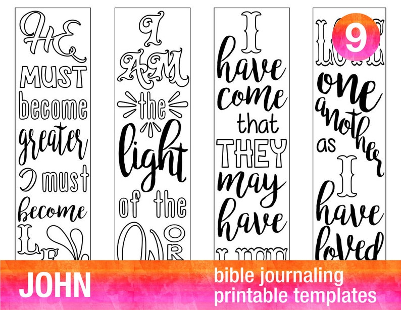 JOHN 4 Bible journaling printable templates, illustrated christian faith bookmarks, black and white bible verse prayer journal stickers image 1