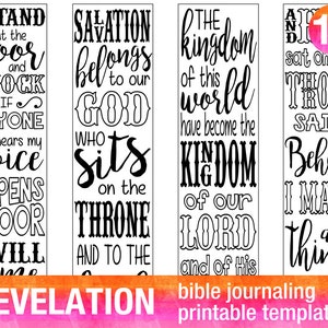 REVELATION 4 Bible journaling printable templates, illustrated christian faith bookmarks, black and white bible verse prayer journal art image 1
