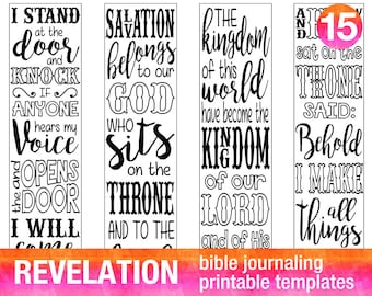 REVELATION - 4 Bible journaling printable templates, illustrated christian faith bookmarks, black and white bible verse prayer journal art