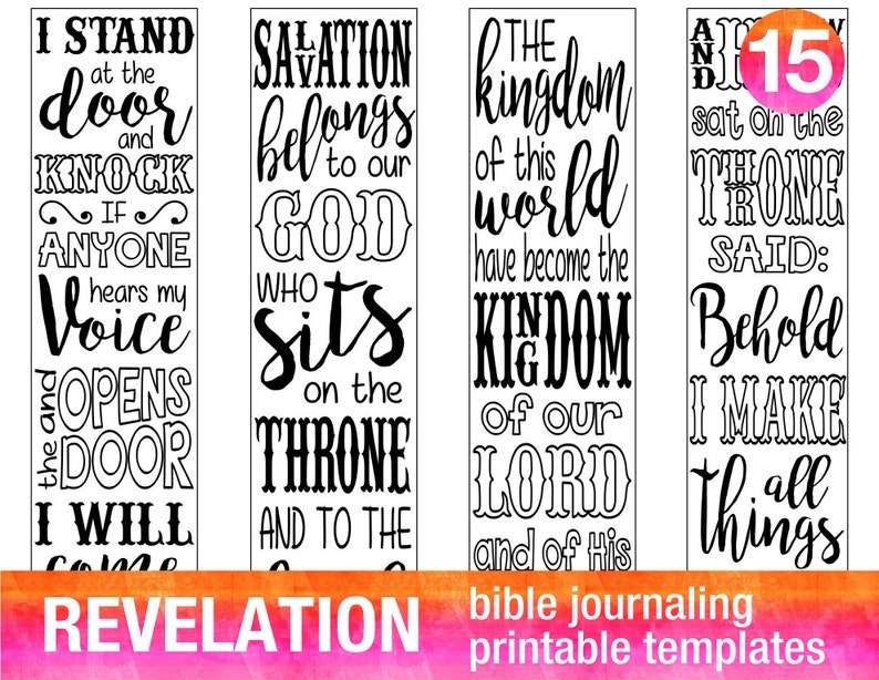 REVELATION 4 Bible journaling printable templates, illustrated christian faith bookmarks, black and white bible verse prayer journal art image 1