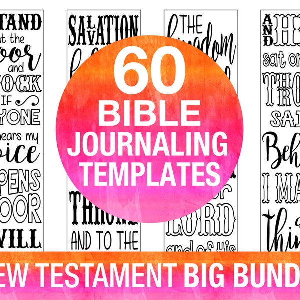 60 bible journaling printable templates, NEW TESTAMENT, illustrated faith journaling, bible verse study bookmarks stickers, prayer journal