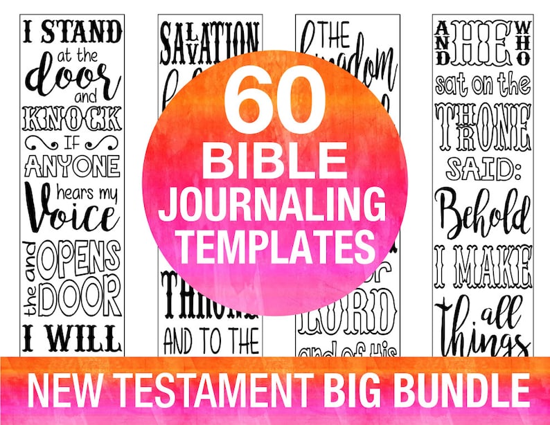 60 bible journaling printable templates, NEW TESTAMENT, illustrated faith journaling, bible verse study bookmarks stickers, prayer journal image 1