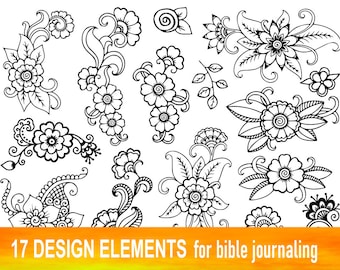 17 PRINTABLE TEMPLATES for bible journaling verse art, illustrated faith bible clipart stamps, scripture art printable stencils.