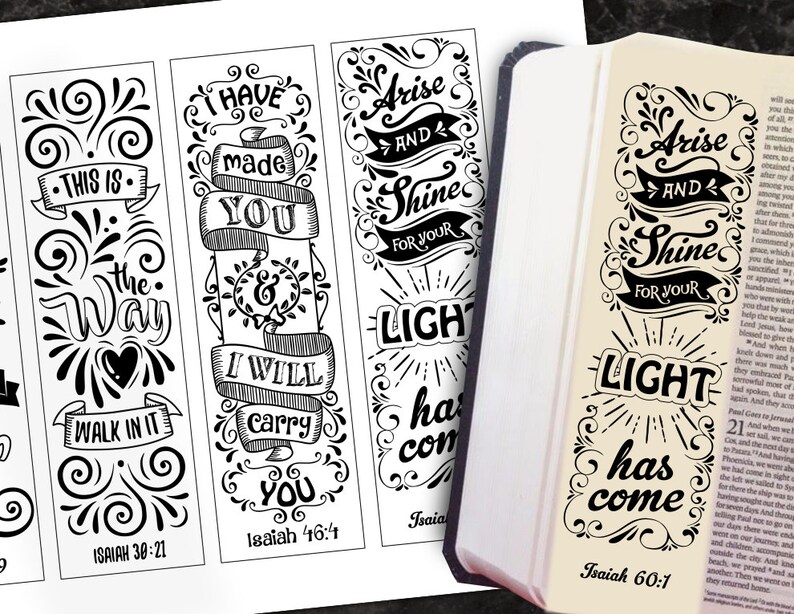 ISAIAH 4 Bible journaling printable templates, illustrated christian faith bookmarks, black and white bible verse prayer journal image 5