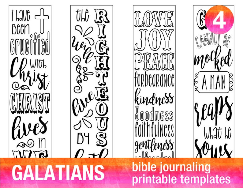 4 Bible journaling prayer journal printable templates illustrated christian faith bookmarks bible verse GALATIANS image 1