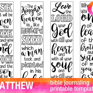 MATTHEW - 4 Bible journaling printable templates, illustrated christian faith bookmarks, black and white bible verse prayer journal download