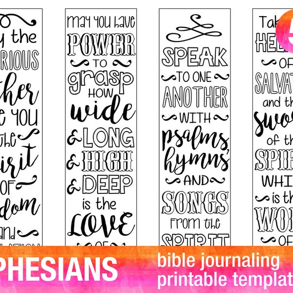 4 Bible journaling stencils printable templates illustrated christian faith bookmarks bible verse prayer journal art EPHESIANS