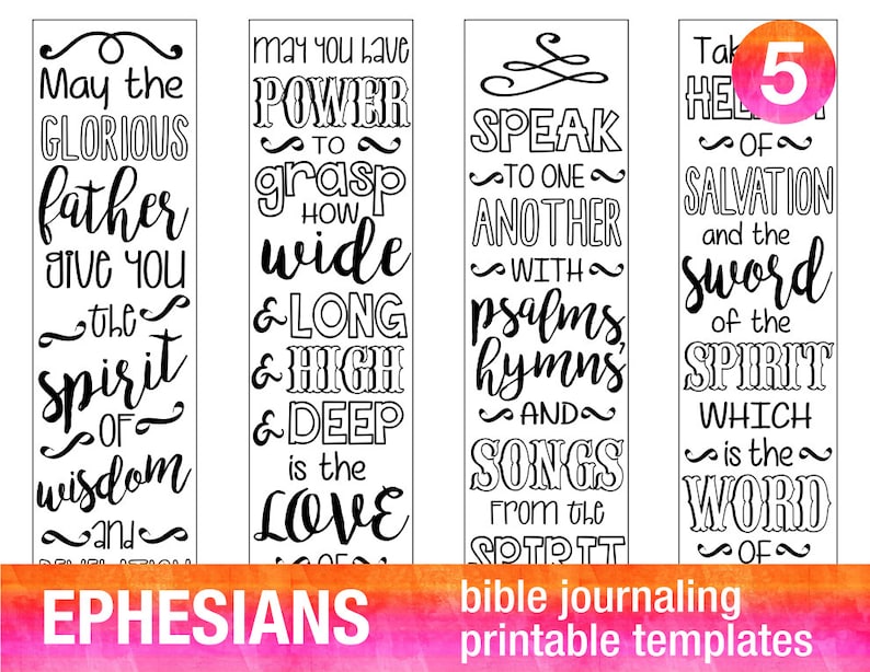 4 Bible journaling stencils printable templates illustrated christian faith bookmarks bible verse prayer journal art EPHESIANS image 1