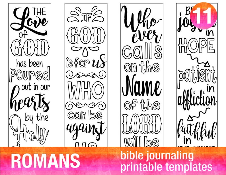 ROMANS 4 Bible journaling printable templates, illustrated christian faith bookmarks, black and white bible verse prayer journal stickers image 1