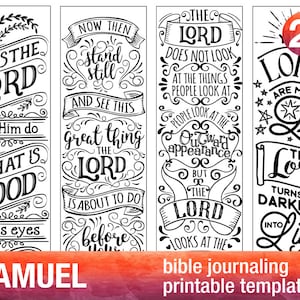 SAMUEL 4 Bible journaling printable templates, illustrated christian faith bookmarks, black and white bible verse prayer journal stickers image 1