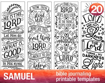 SAMUEL - 4 Bible journaling printable templates, illustrated christian faith bookmarks, black and white bible verse prayer journal stickers